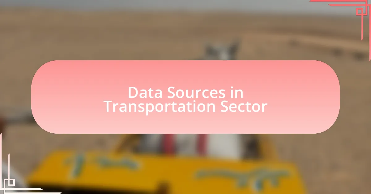 Data Sources in Transportation Sector