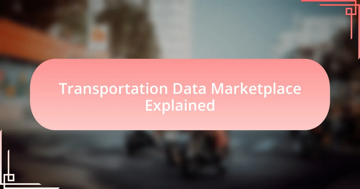 Transportation Data Marketplace Explained